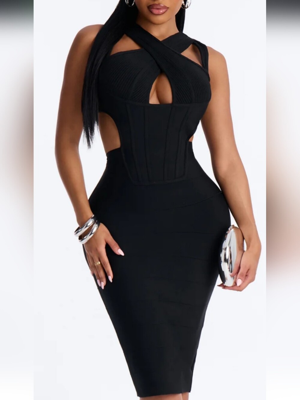 Fashion Nova Black One-Shoulder Cutout Bodycon Dress - Picture 5 of 5